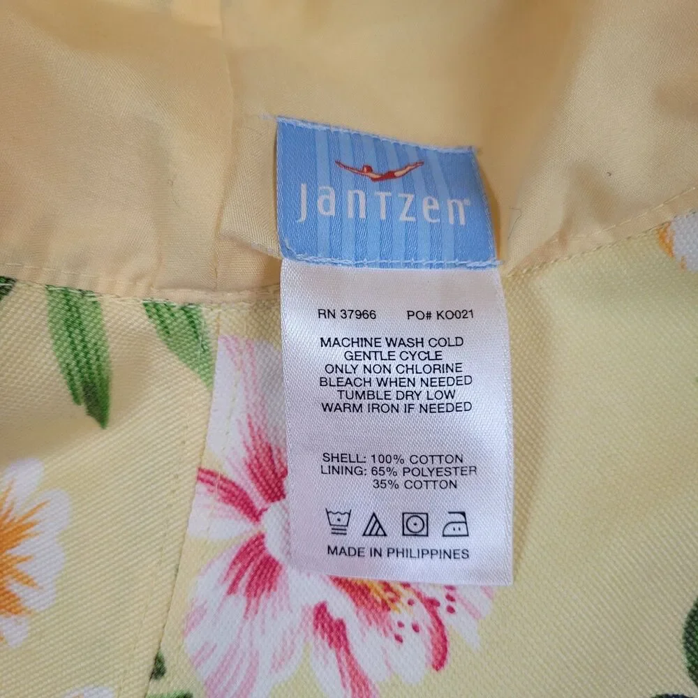 Jantzen Wide Brim Yellow Tropical Floppy Sun Hat 100% cotton beach vacation fun